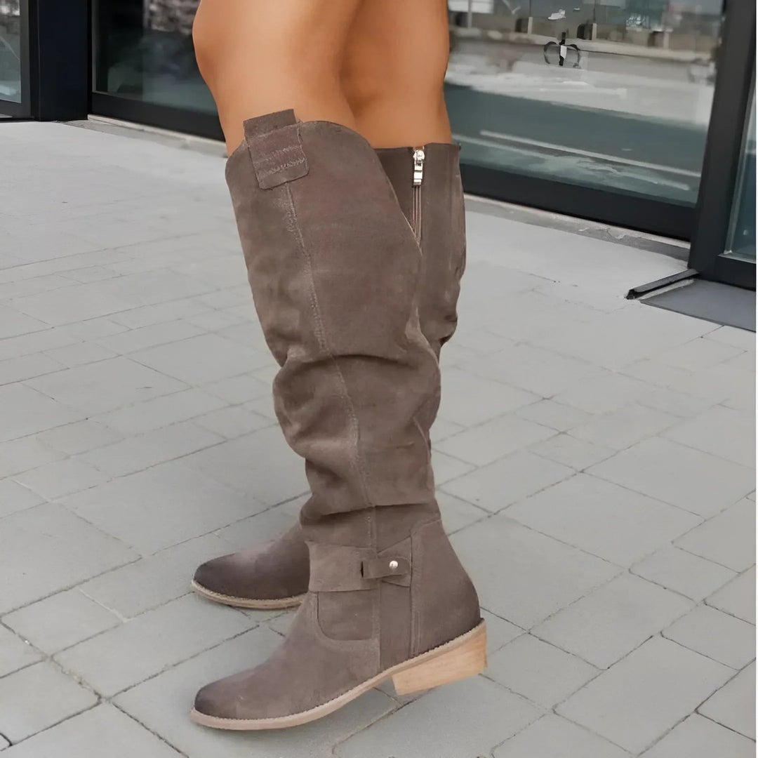 Sophia | Women's Slouchy Over-the-Knee High Boots Flat Block Heel Suede