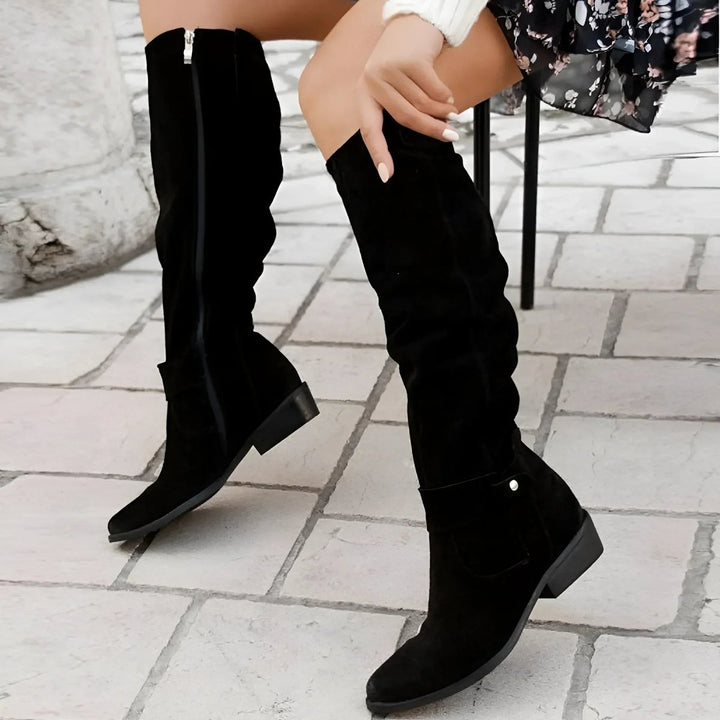 Sophia | Women's Slouchy Over-the-Knee High Boots Flat Block Heel Suede