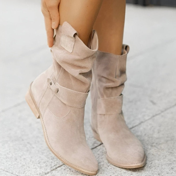 Olivia | Women's Slouchy Suede Knee High Boots Block Heel Side Zip