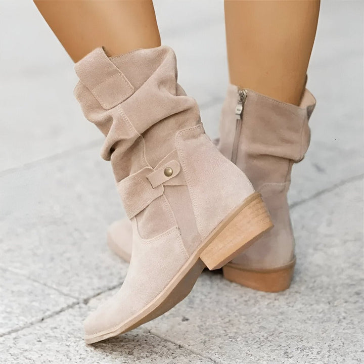Olivia | Women's Slouchy Suede Knee High Boots Block Heel Side Zip