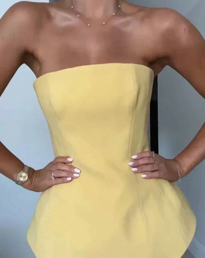 Emma | Women's Strapless Peplum Bustier Ribbed Midi Skirt Matching Set