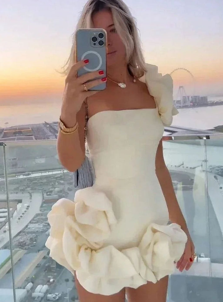 Sophia | Women's Strapless Ruffle-Hem Mini Wedding Guest Dress
