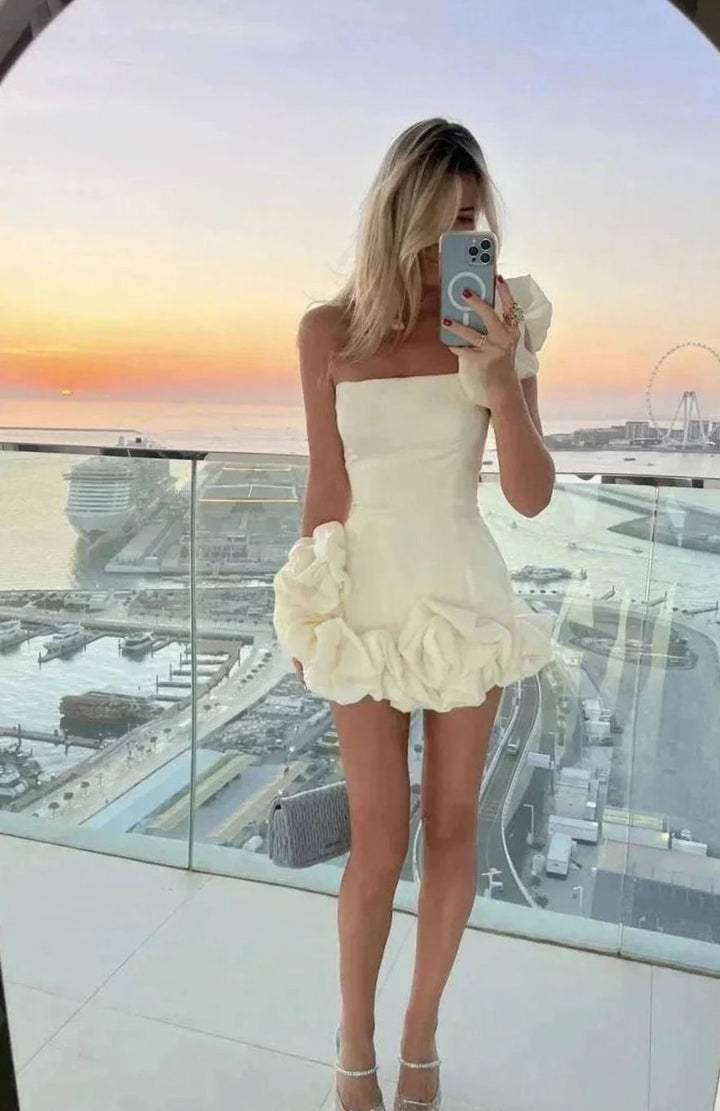 Sophia | Women's Strapless Ruffle-Hem Mini Wedding Guest Dress