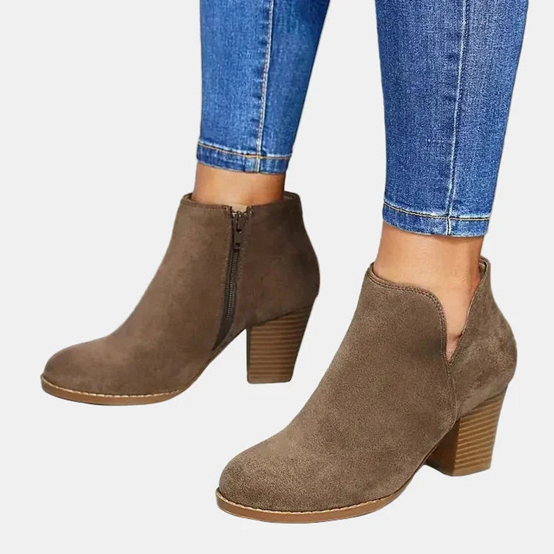 Ella | Women's Suede Block Heel Side-Zip Ankle Boots