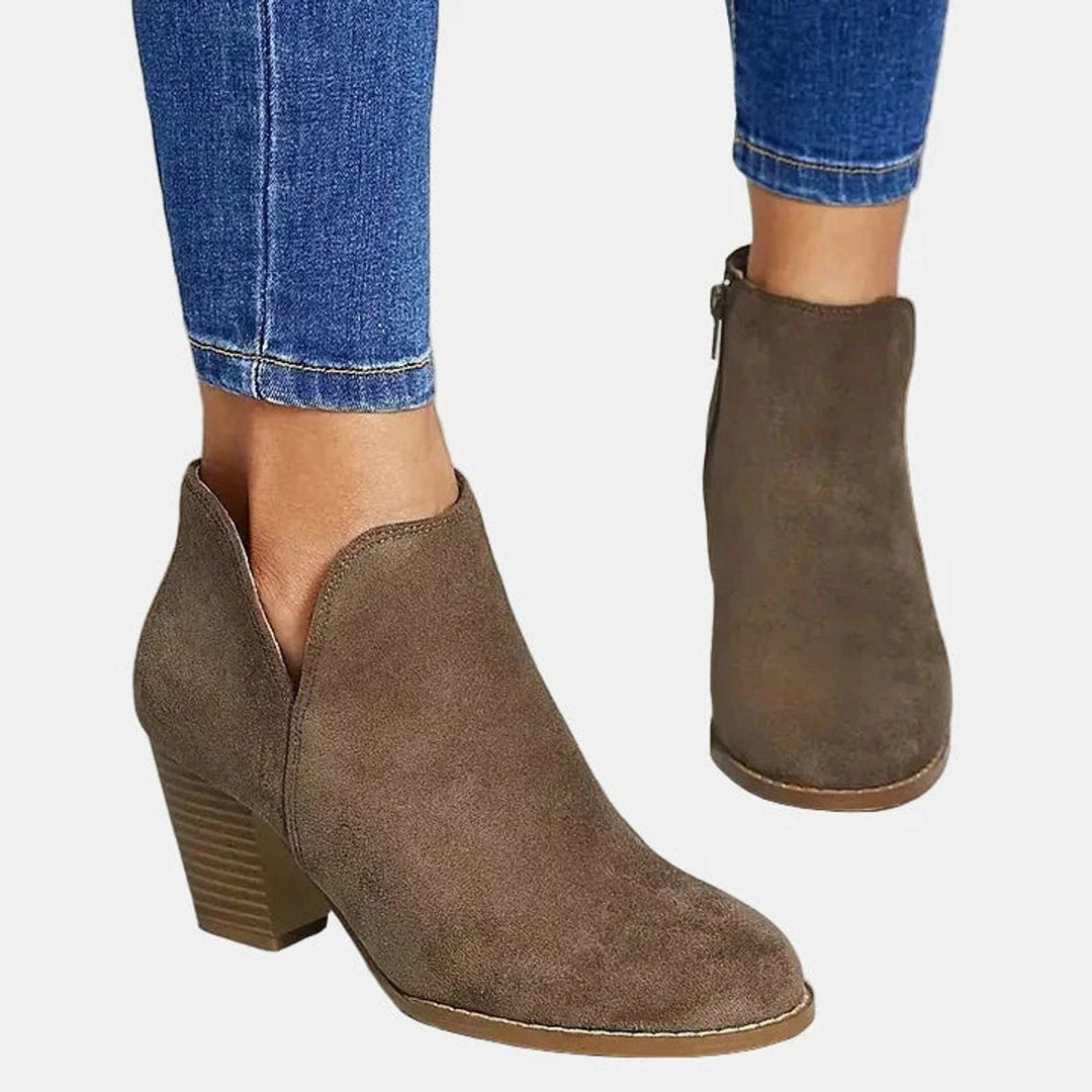 Ella | Women's Suede Block Heel Side-Zip Ankle Boots