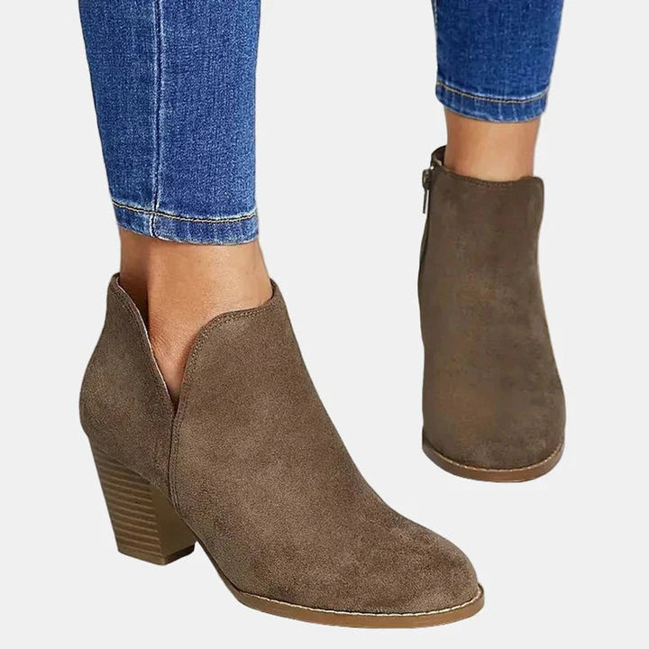 Ella | Women's Suede Block Heel Side-Zip Ankle Boots