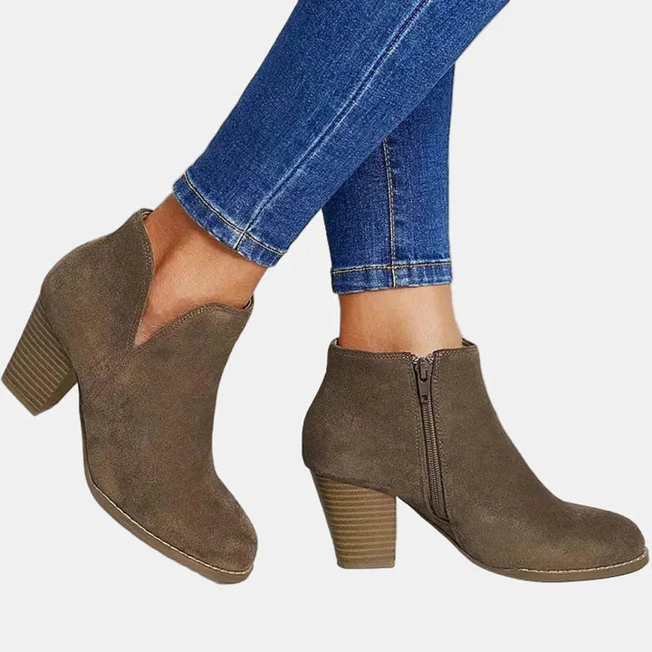 Ella | Women's Suede Block Heel Side-Zip Ankle Boots