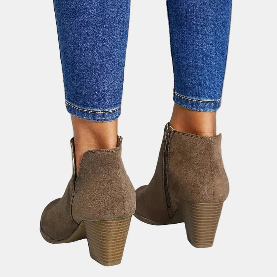 Ella | Women's Suede Block Heel Side-Zip Ankle Boots