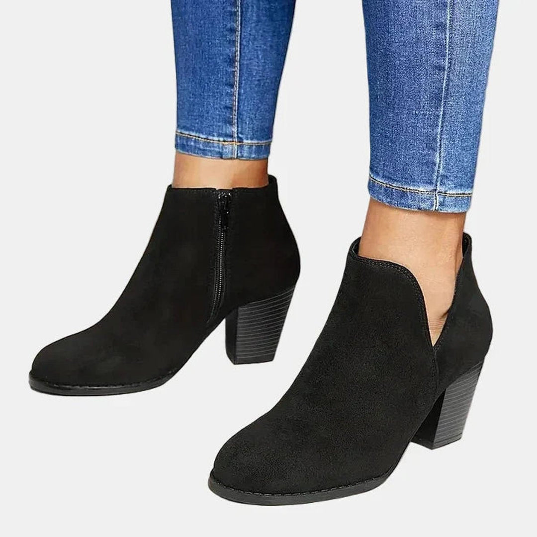 Ella | Women's Suede Block Heel Side-Zip Ankle Boots