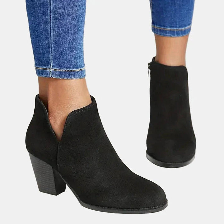 Ella | Women's Suede Block Heel Side-Zip Ankle Boots