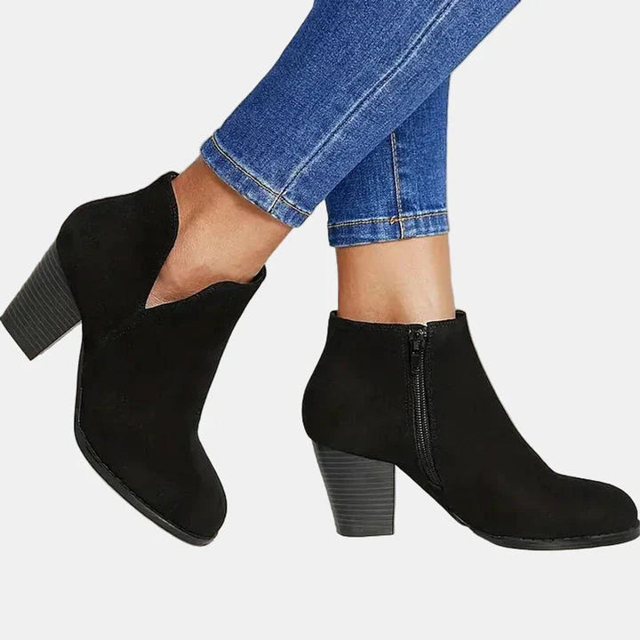 Ella | Women's Suede Block Heel Side-Zip Ankle Boots