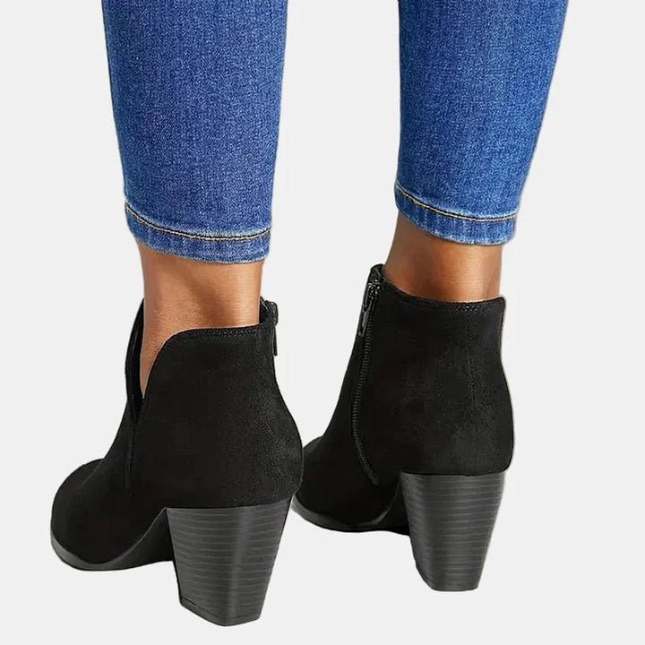 Ella | Women's Suede Block Heel Side-Zip Ankle Boots