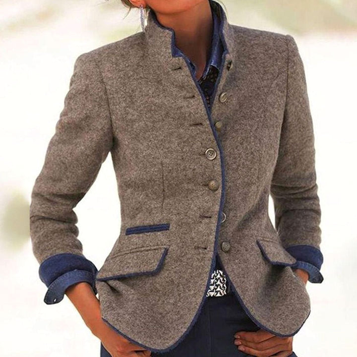 Ava | Women's Tailored Stand-Collar Contrast-Trim -Blend Vest Blazer