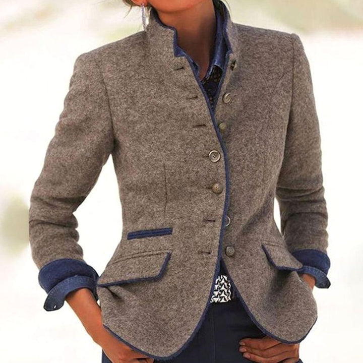 Ava | Women's Tailored Stand-Collar Contrast-Trim -Blend Vest Blazer