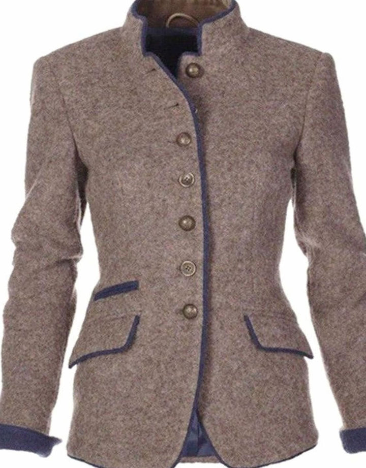 Ava | Women's Tailored Stand-Collar Contrast-Trim -Blend Vest Blazer