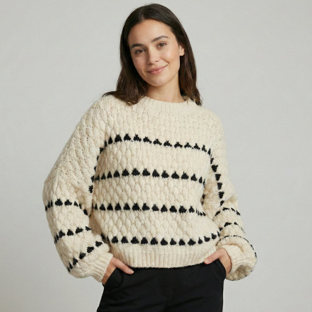 Evelyn | Women's Textured Knit Crewneck Sweater Geometric Striped