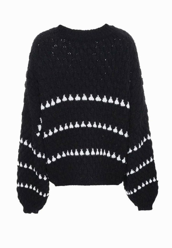 Evelyn | Women's Textured Knit Crewneck Sweater Geometric Striped