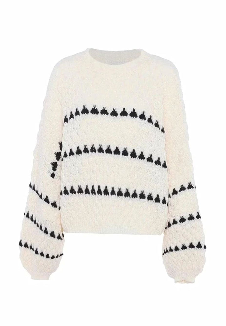 Evelyn | Women's Textured Knit Crewneck Sweater Geometric Striped
