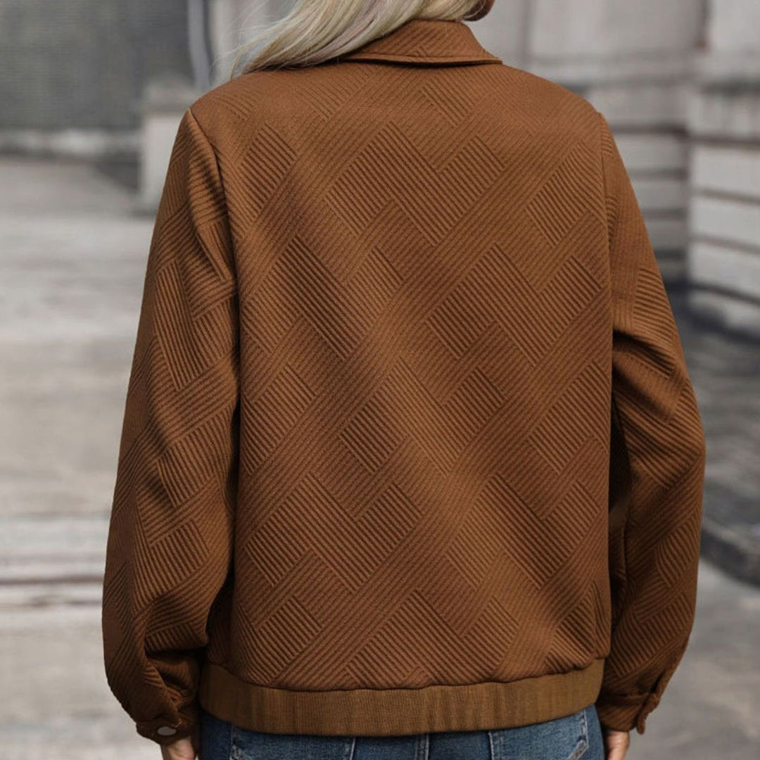 Nora | Women's Textured Zip-Up Long-Sleeve Bomber Jacket Chest Pockets