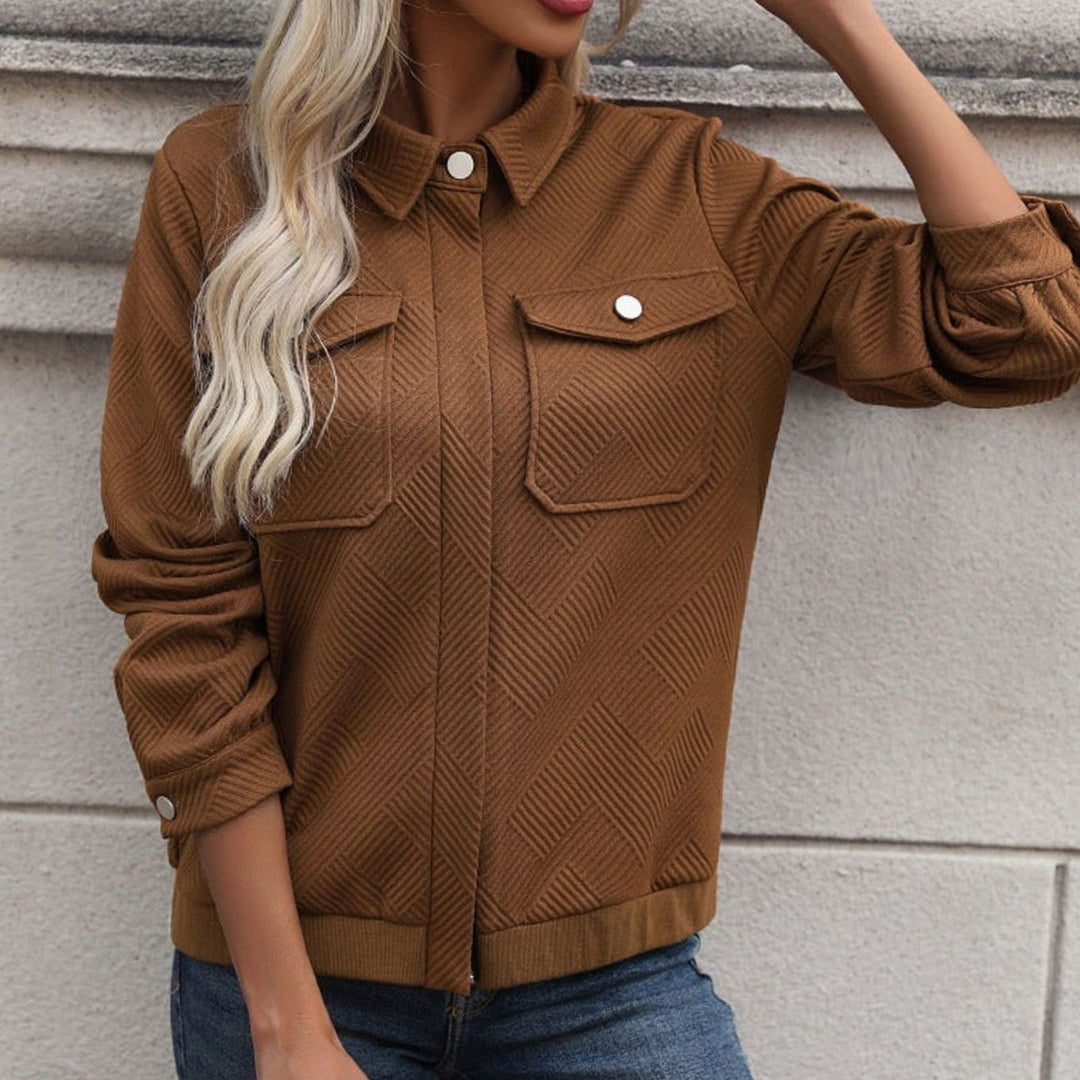 Nora | Women's Textured Zip-Up Long-Sleeve Bomber Jacket Chest Pockets