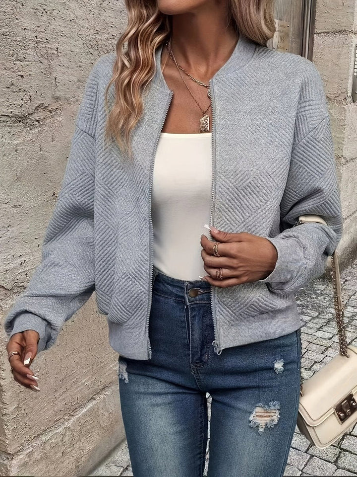 Sophia | Women's Textured Zip-Up Quilted Jacket Cropped Bomber