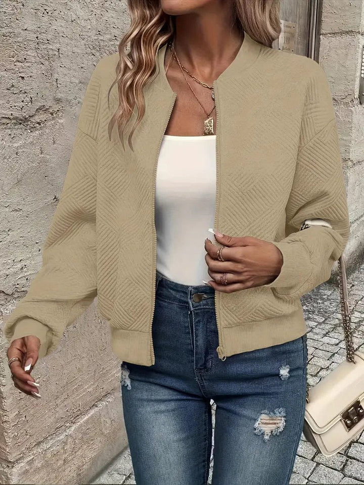 Sophia | Women's Textured Zip-Up Quilted Jacket Cropped Bomber