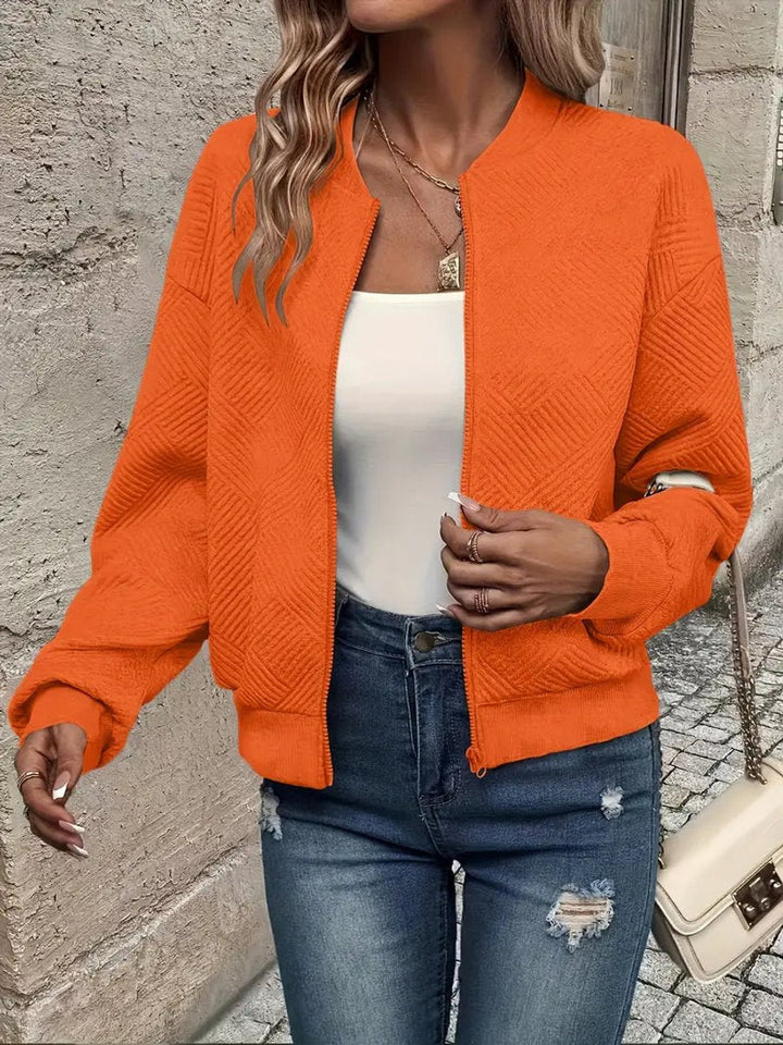 Sophia | Women's Textured Zip-Up Quilted Jacket Cropped Bomber