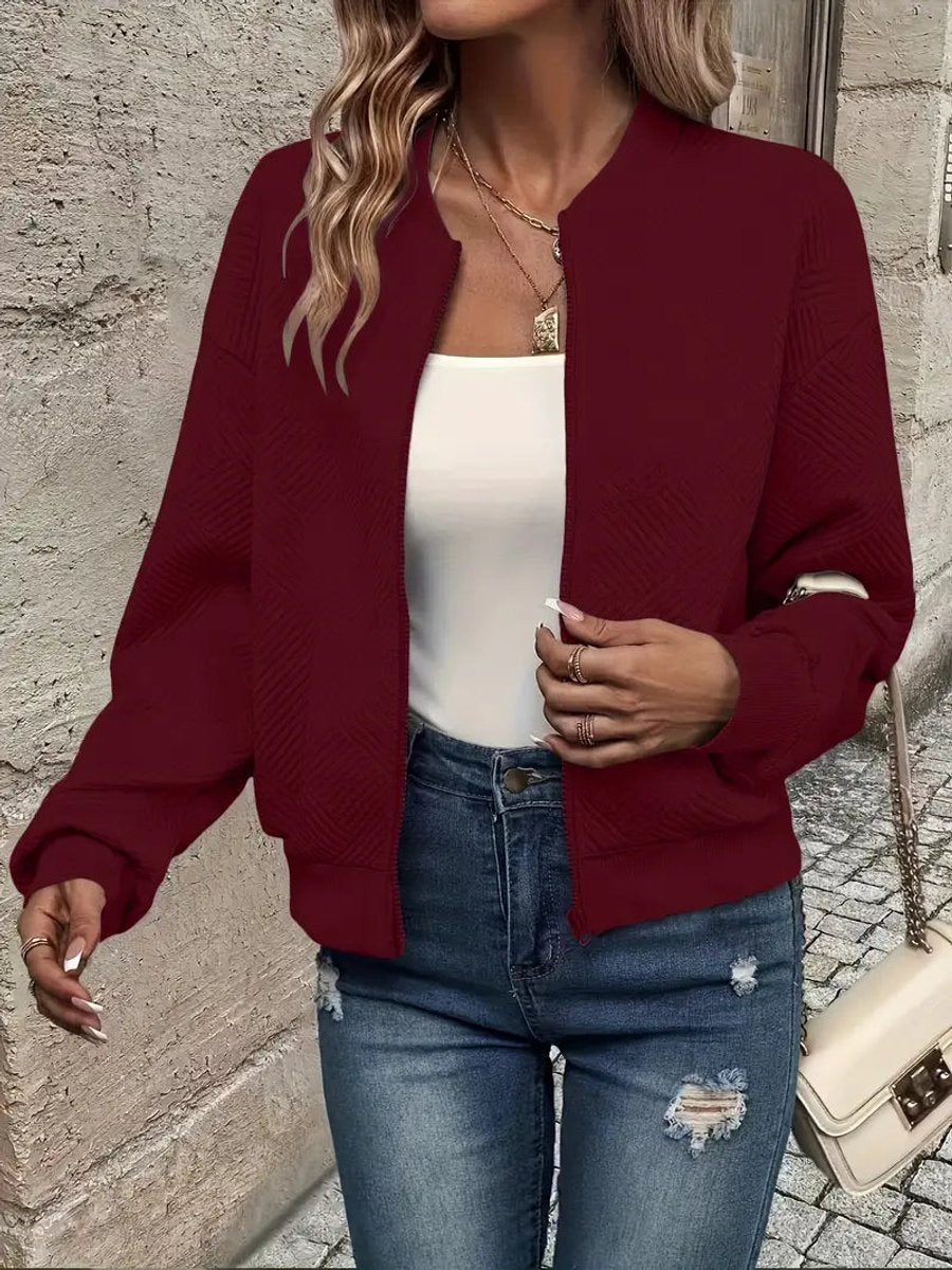 Sophia | Women's Textured Zip-Up Quilted Jacket Cropped Bomber