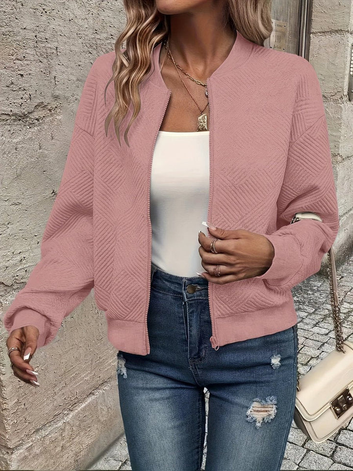 Sophia | Women's Textured Zip-Up Quilted Jacket Cropped Bomber