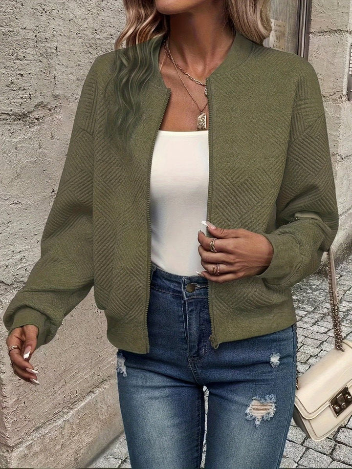Sophia | Women's Textured Zip-Up Quilted Jacket Cropped Bomber