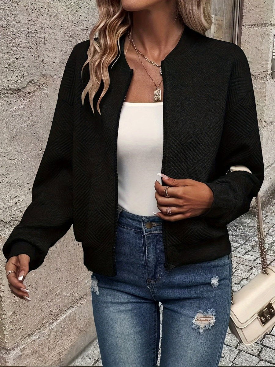 Sophia | Women's Textured Zip-Up Quilted Jacket Cropped Bomber