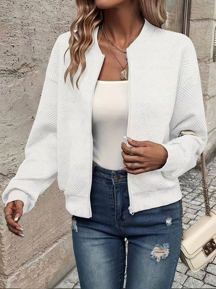 Sophia | Women's Textured Zip-Up Quilted Jacket Cropped Bomber