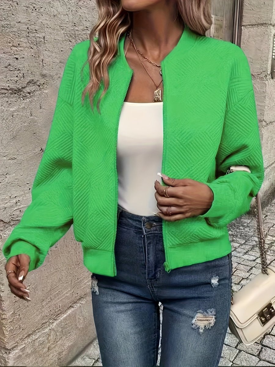 Sophia | Women's Textured Zip-Up Quilted Jacket Cropped Bomber