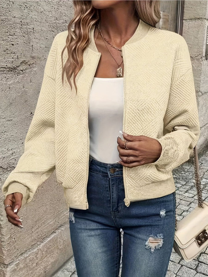 Sophia | Women's Textured Zip-Up Quilted Jacket Cropped Bomber