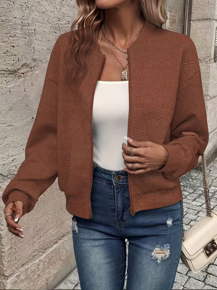 Sophia | Women's Textured Zip-Up Quilted Jacket Cropped Bomber