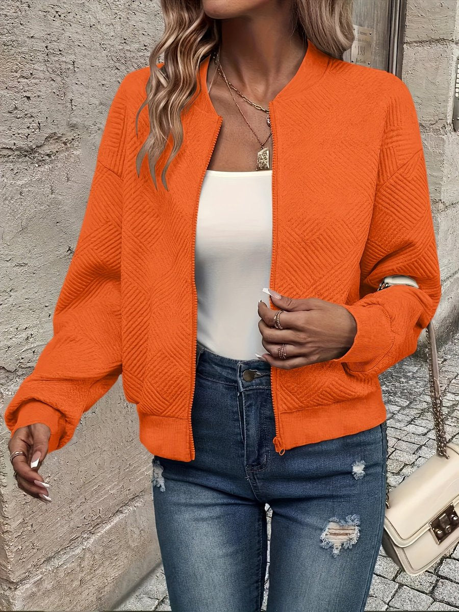 Sophia | Women's Textured Zip-Up Quilted Jacket Cropped Bomber