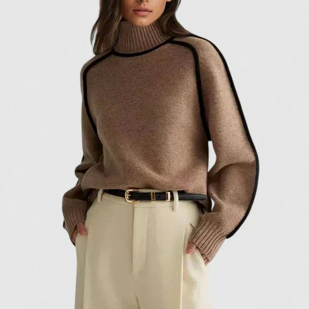 Nora | Women's Turtleneck Raglan-Sleeve Contrast-Trim Knit Sweater
