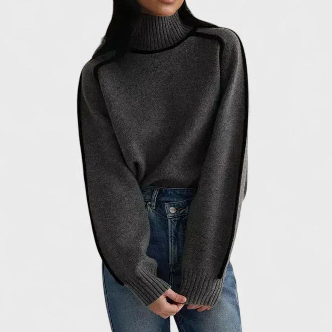 Nora | Women's Turtleneck Raglan-Sleeve Contrast-Trim Knit Sweater