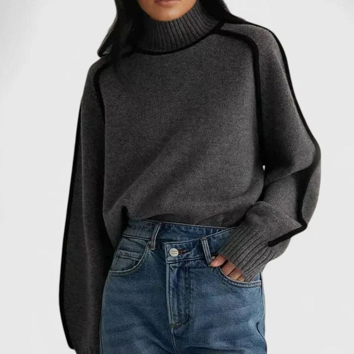 Nora | Women's Turtleneck Raglan-Sleeve Contrast-Trim Knit Sweater
