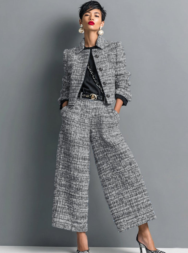 Lily | Women's Tweed Wide-Leg Cropped Pants Blazer Two-Piece Set