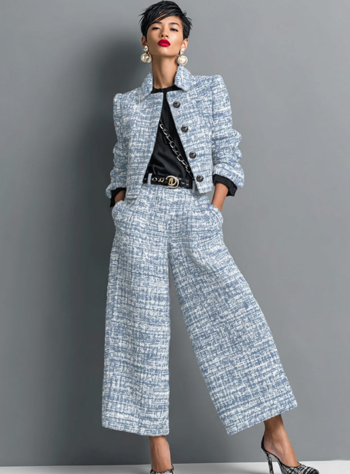 Lily | Women's Tweed Wide-Leg Cropped Pants Blazer Two-Piece Set