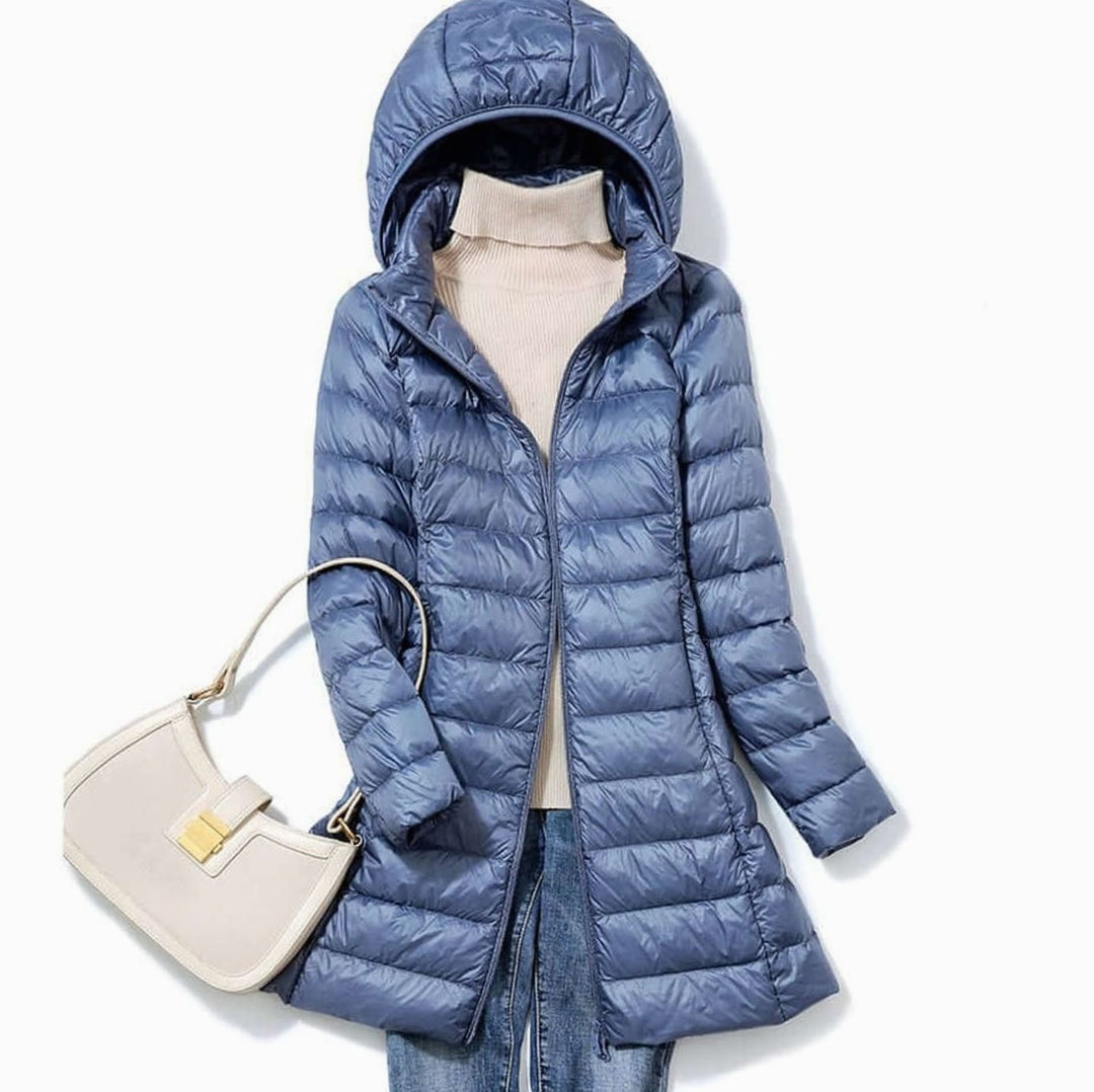 Nora | Women's Ultralight Hooded Puffer Down Jacket Long Fit