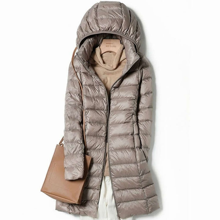 Nora | Women's Ultralight Hooded Puffer Down Jacket Long Fit