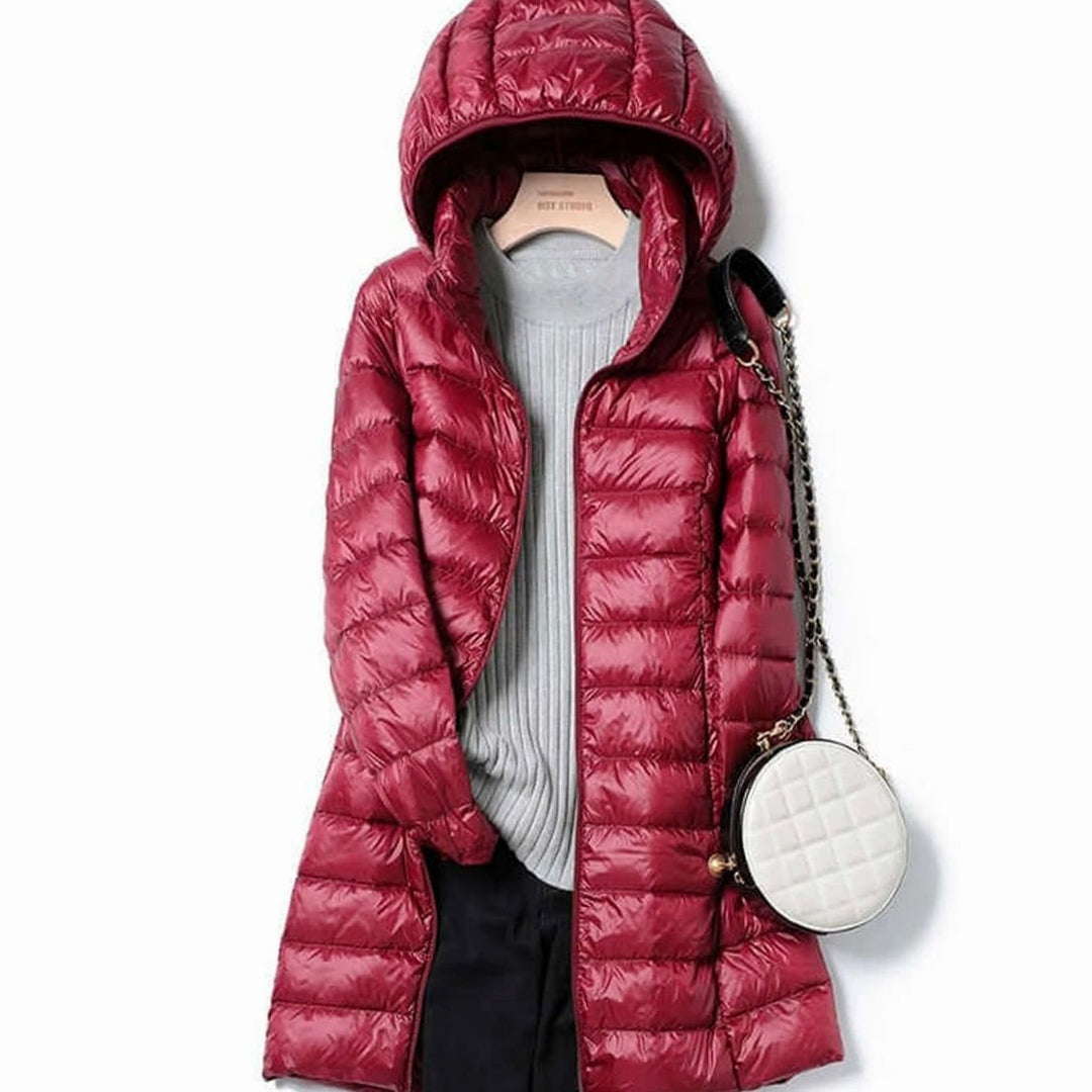Nora | Women's Ultralight Hooded Puffer Down Jacket Long Fit