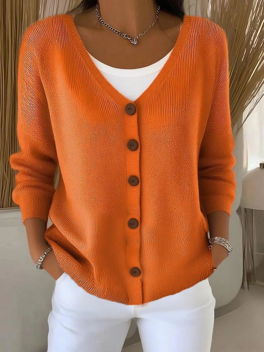 Sophia | Women's V-Neck Button-Front Long Sleeve Knit Sweater