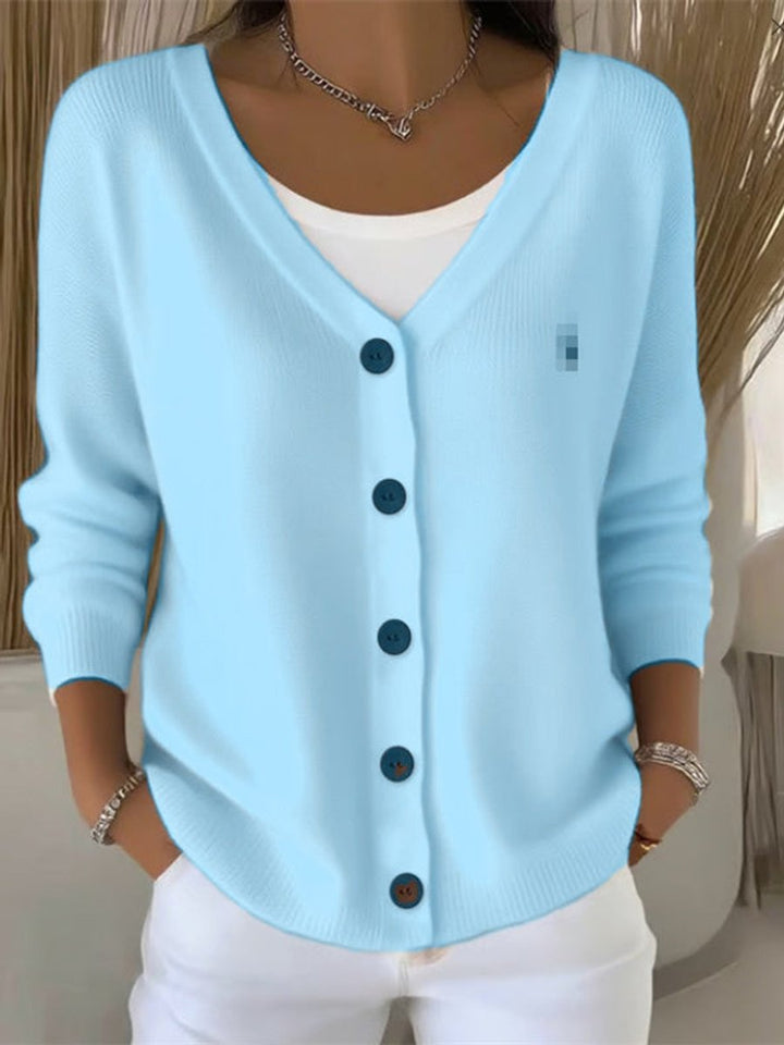 Sophia | Women's V-Neck Button-Front Long Sleeve Knit Sweater