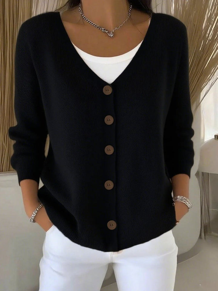 Sophia | Women's V-Neck Button-Front Long Sleeve Knit Sweater