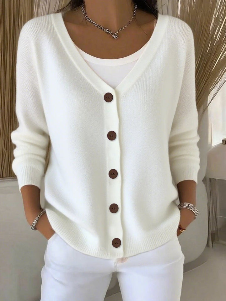 Sophia | Women's V-Neck Button-Front Long Sleeve Knit Sweater