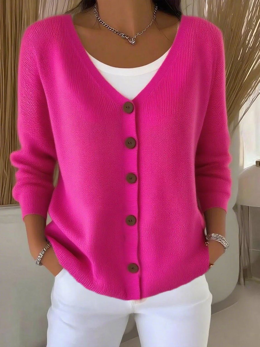 Sophia | Women's V-Neck Button-Front Long Sleeve Knit Sweater