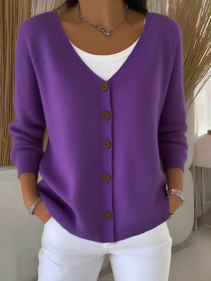 Sophia | Women's V-Neck Button-Front Long Sleeve Knit Sweater